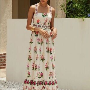Floral Square-Neck belted Midi Dress